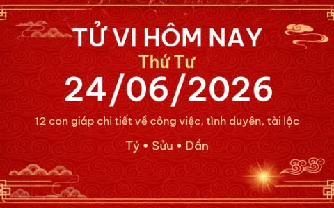 Tử vi hôm nay Thứ Tư ngày 24/06/2026 - 12 con giáp chi tiết nhất 1 Tử vi hôm nay Thứ Tư ngày 24/06/2026 – 12 con giáp chi tiết nhất