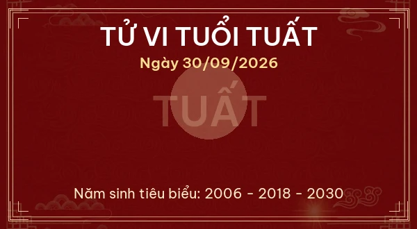 Tử vi hôm nay Thứ Tư ngày 30/09/2026 - 12 con giáp chi tiết nhất 11 Tử vi tuổi Tuất ngày 30/09/2026